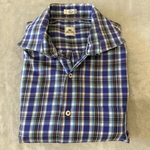 Peter Millar Crown Comfort‎ Mens Large Blue Plaid Long Sleeve Shirt